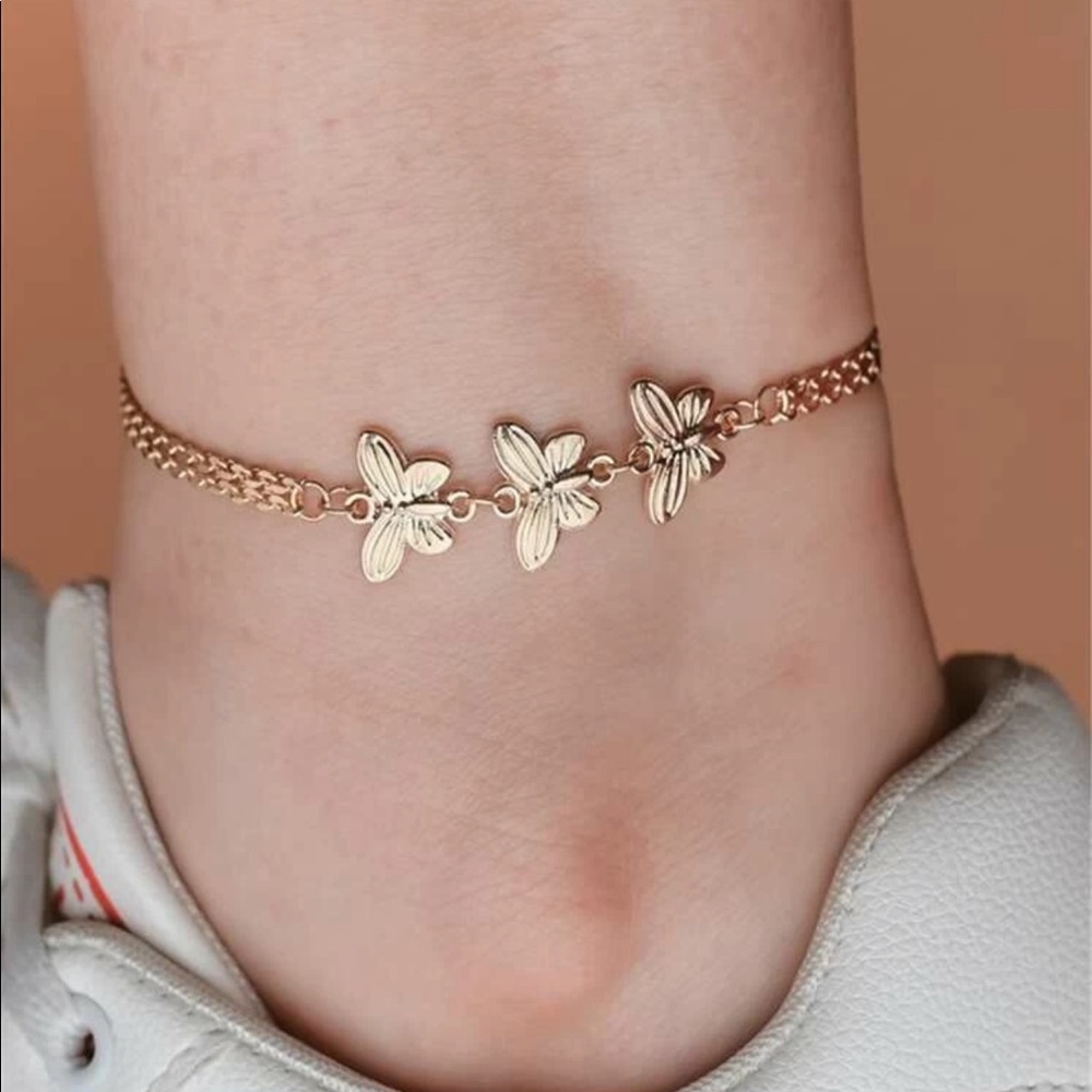 Triple Butterfly Charm Anklet - Picture 4 of 4